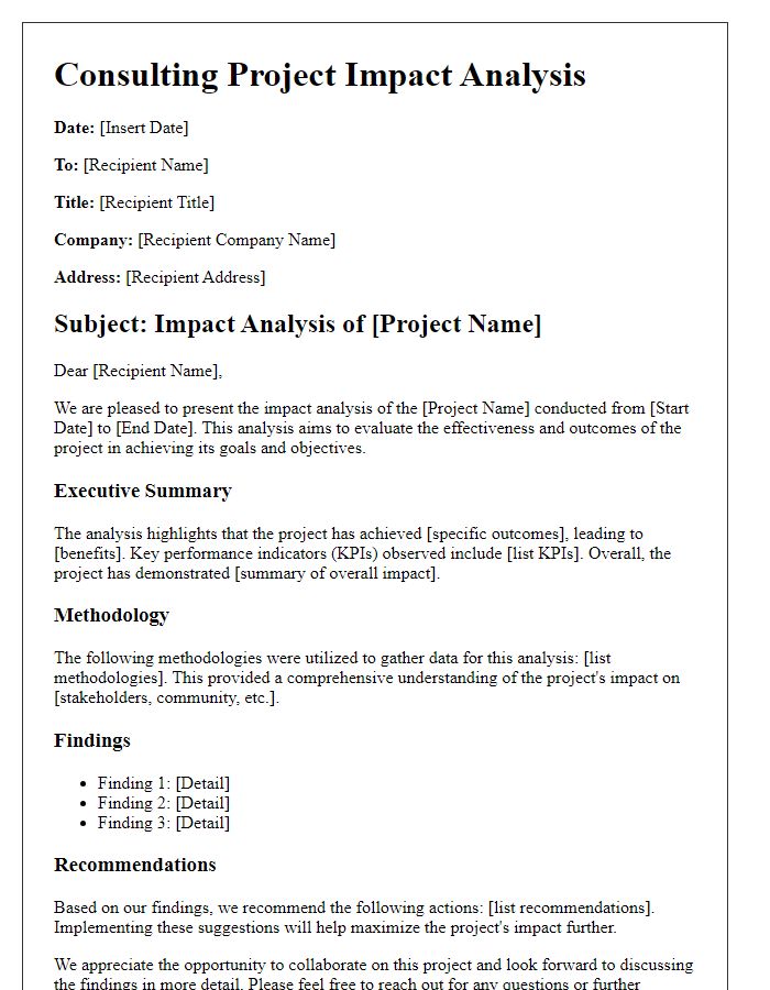 Letter template of consulting project impact analysis