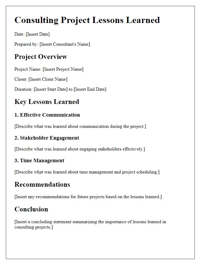 Letter template of consulting project lessons learned documentation