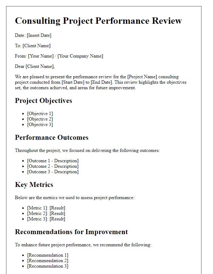 Letter template of consulting project performance review