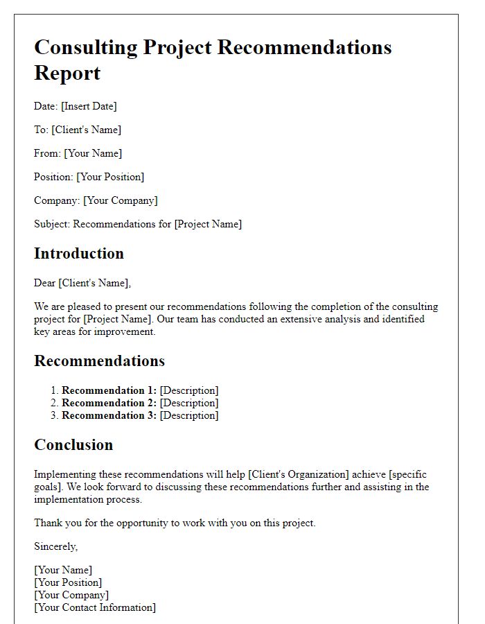 Letter template of consulting project recommendations report