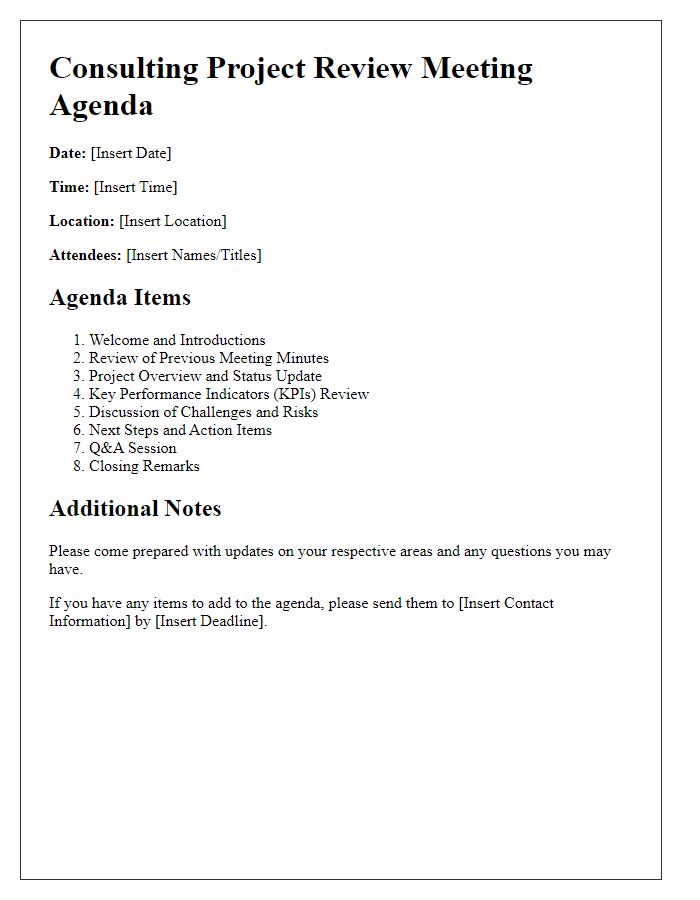 Letter template of consulting project review meeting agenda