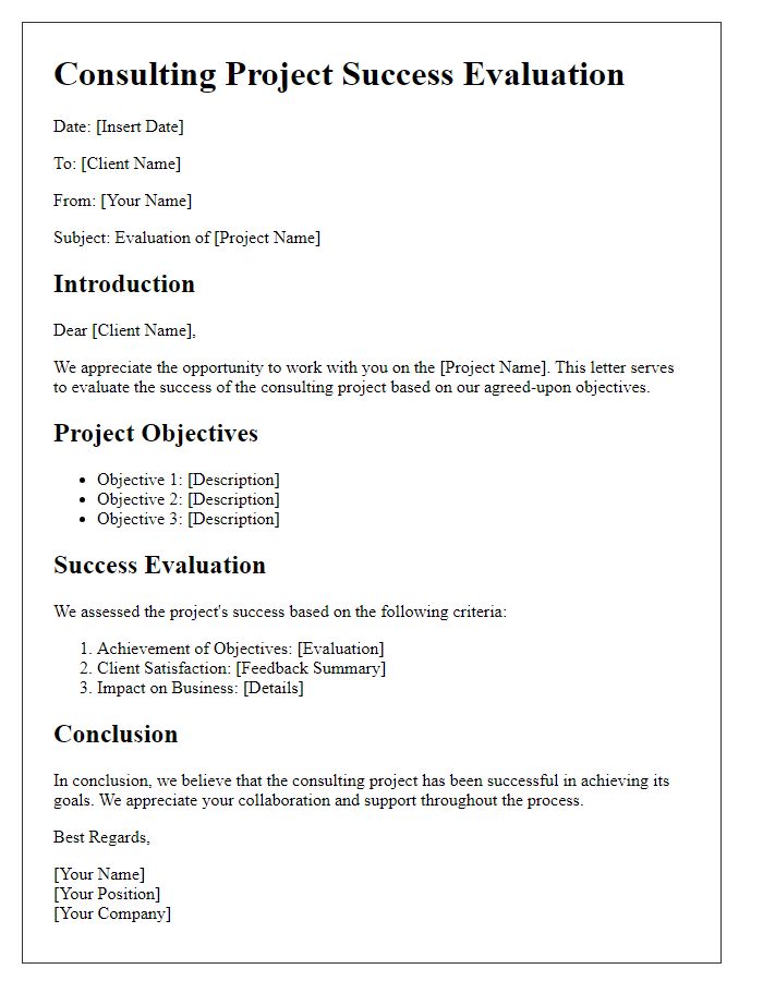 Letter template of consulting project success evaluation