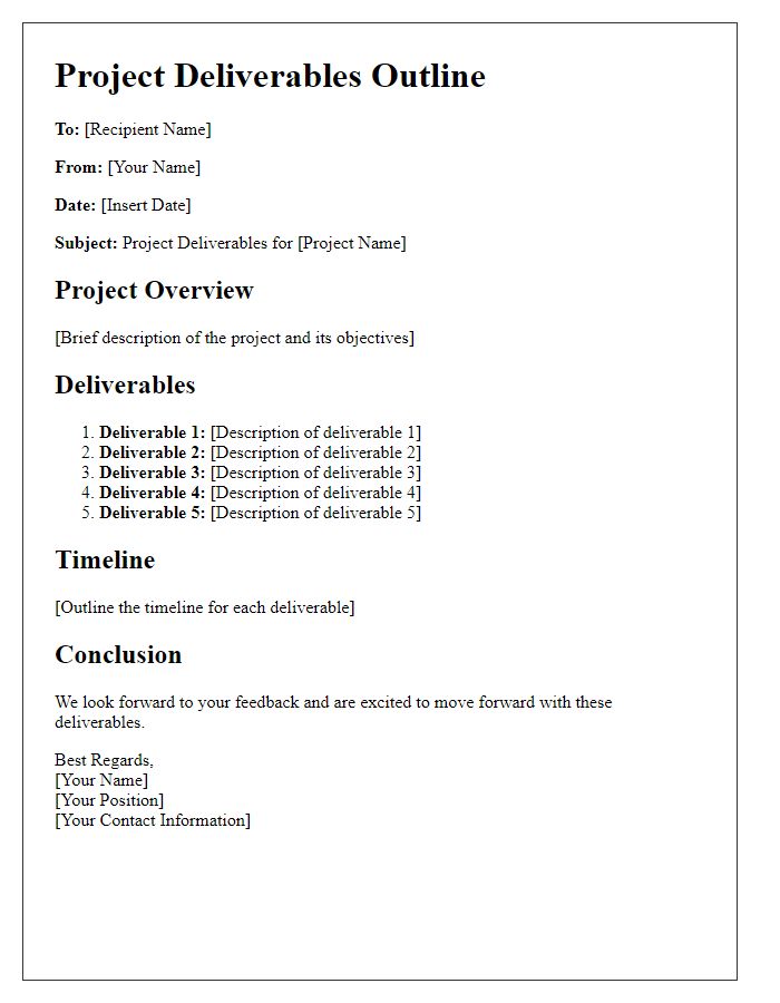 Letter template of project deliverables outline.