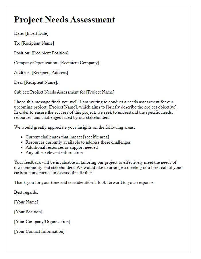 Letter template of project needs assessment.