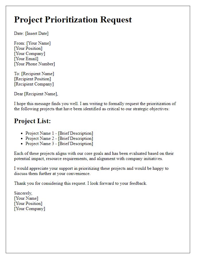 Letter template of project prioritization request.