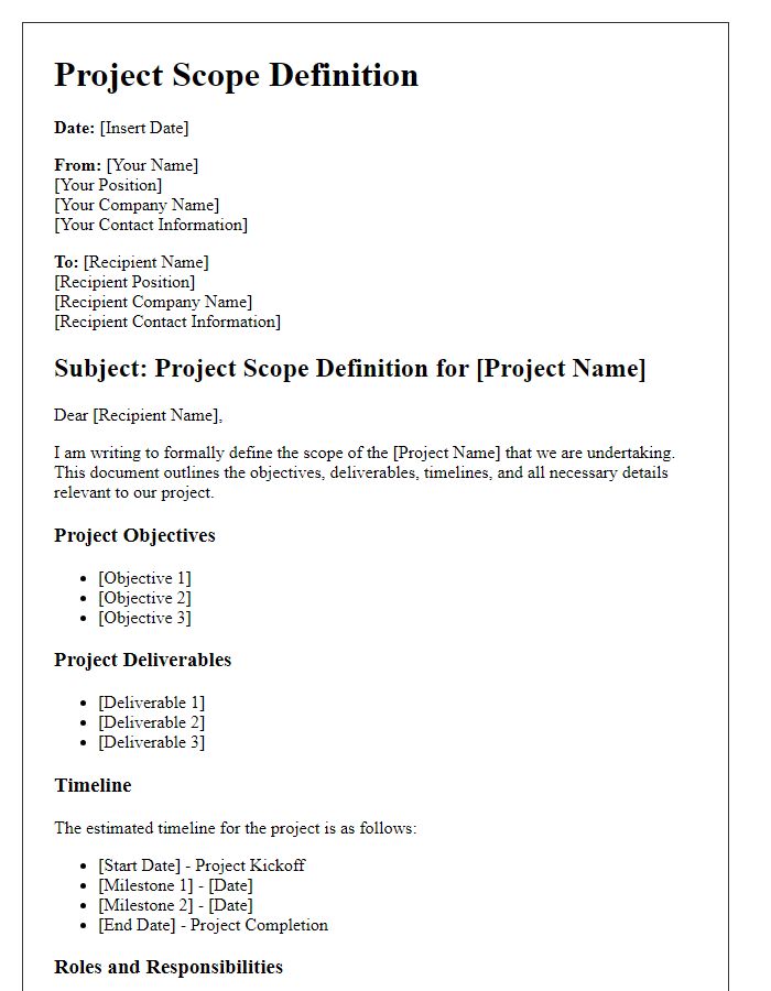 Letter template of project scope definition.