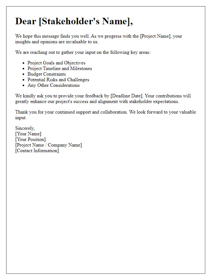 Letter template of project stakeholder input collection.