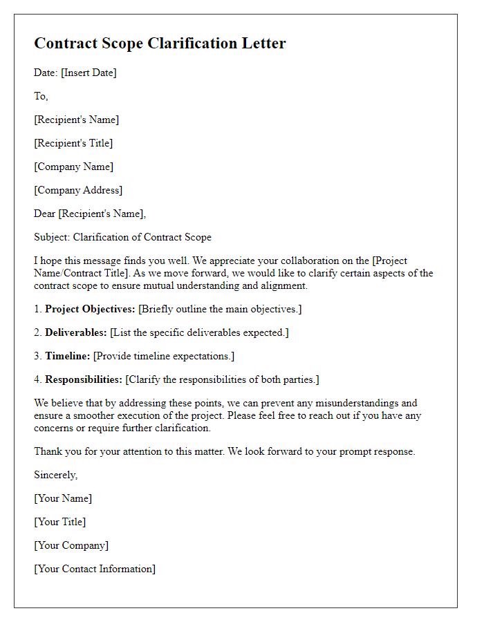 Letter template of contract scope clarification