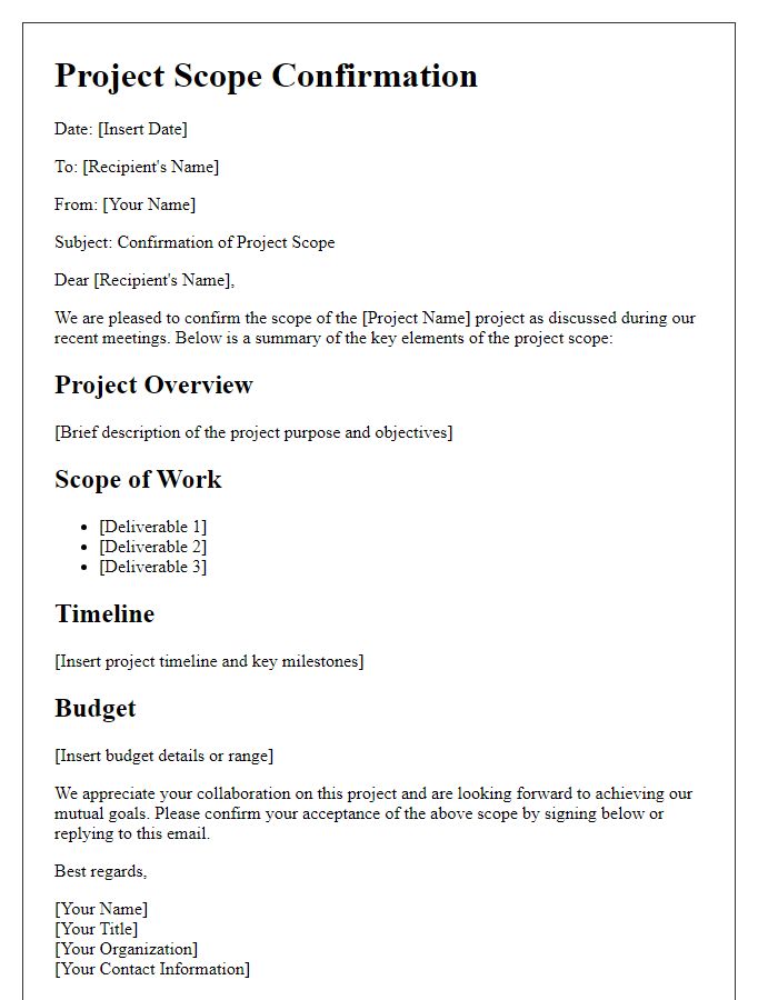 Letter template of project scope confirmation