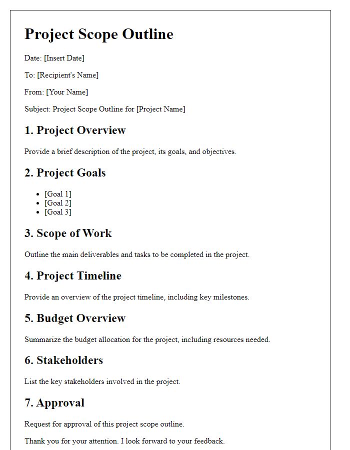 Letter template of project scope outline