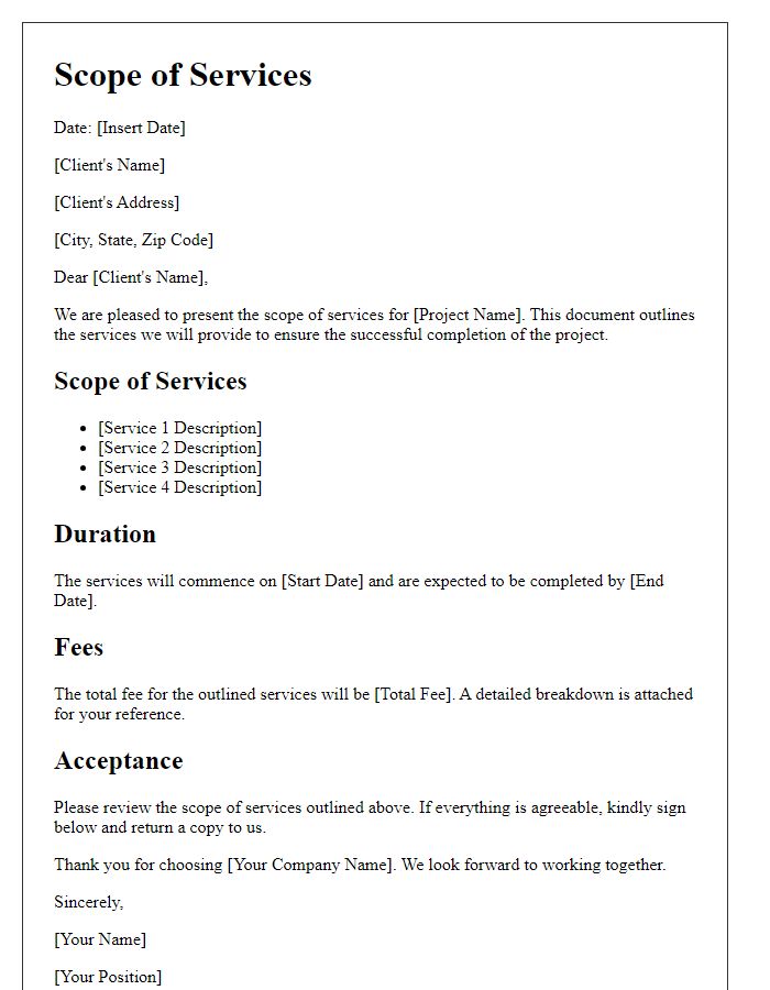 Letter template of scope of services