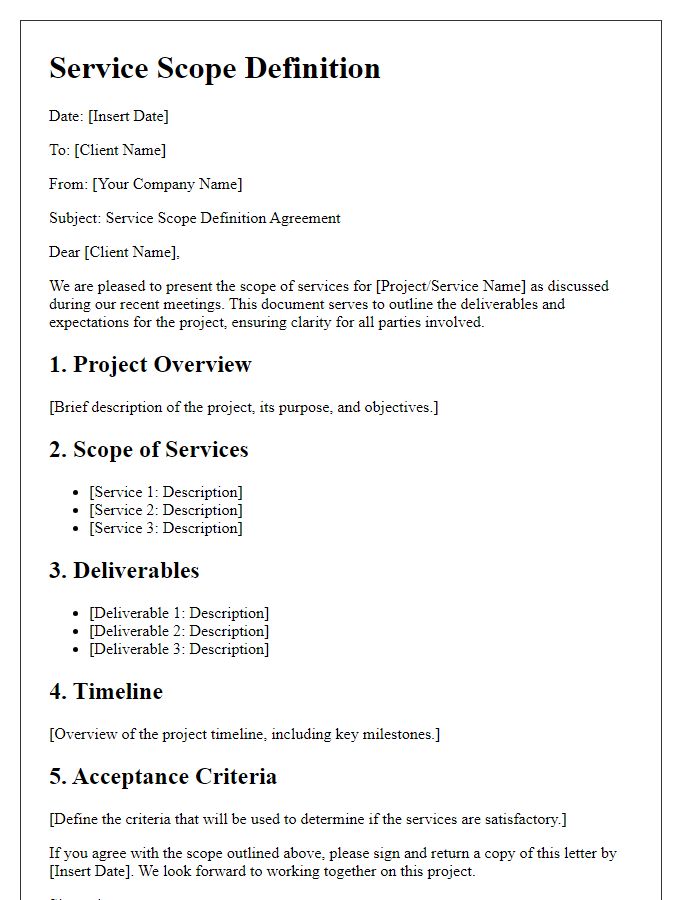 Letter template of service scope definition