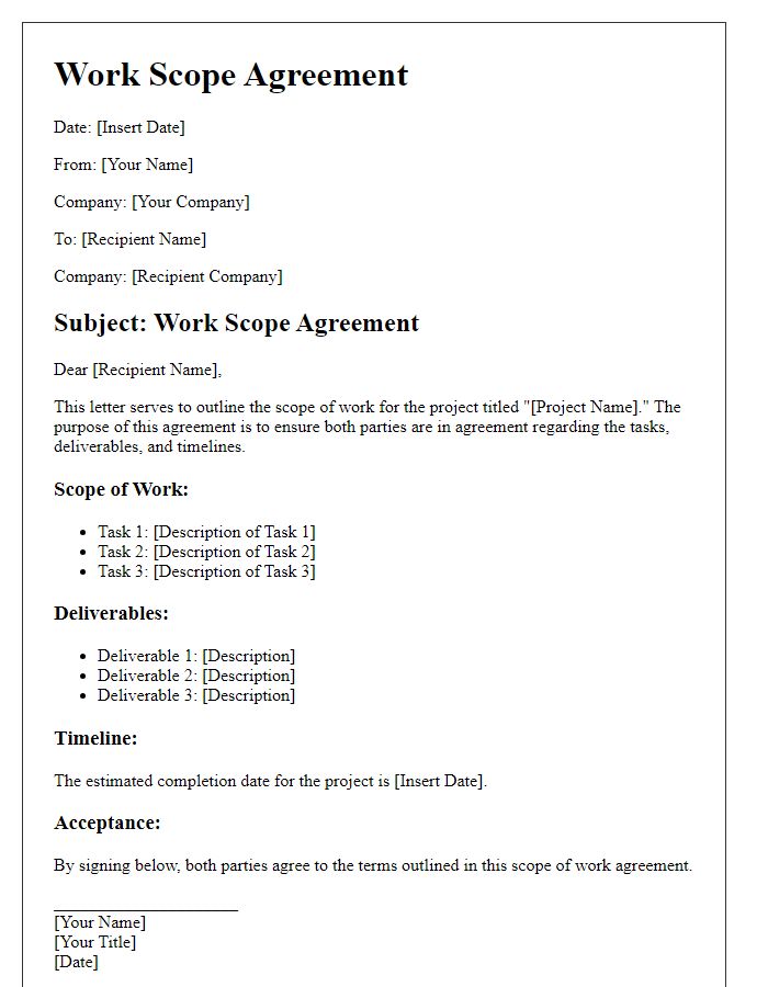 Letter template of work scope agreement