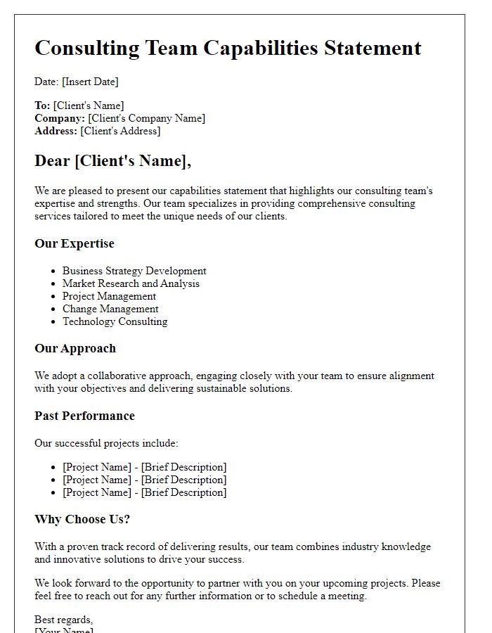 Letter template of consulting team capabilities statement