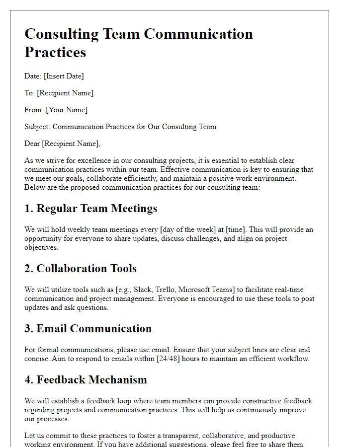 Letter template of consulting team communication practices