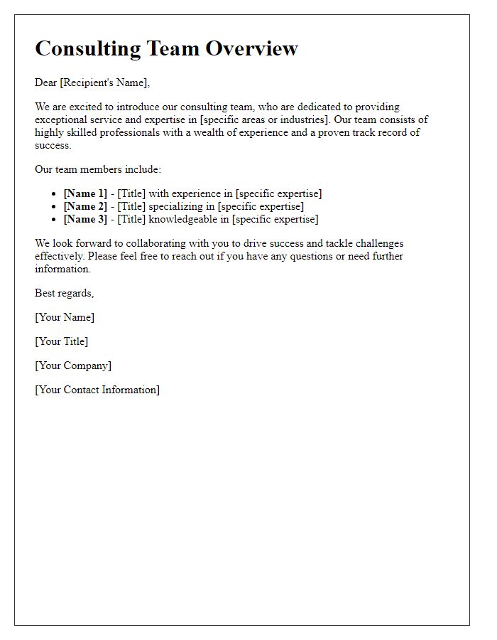 Letter template of consulting team overview introduction