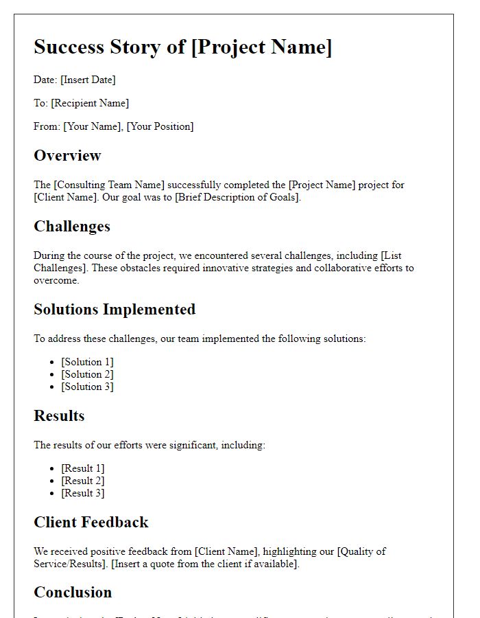 Letter template of consulting team success stories