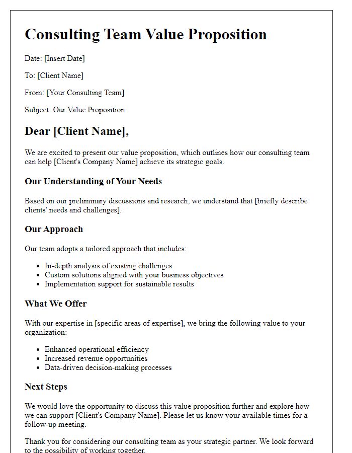 Letter template of consulting team value proposition