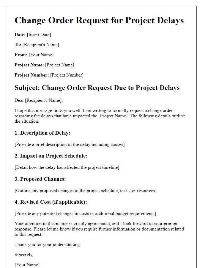 Letter template of change order request for project delays