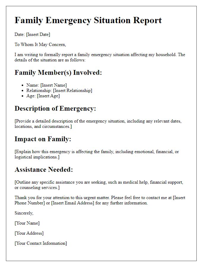 Letter template of family emergency situation report