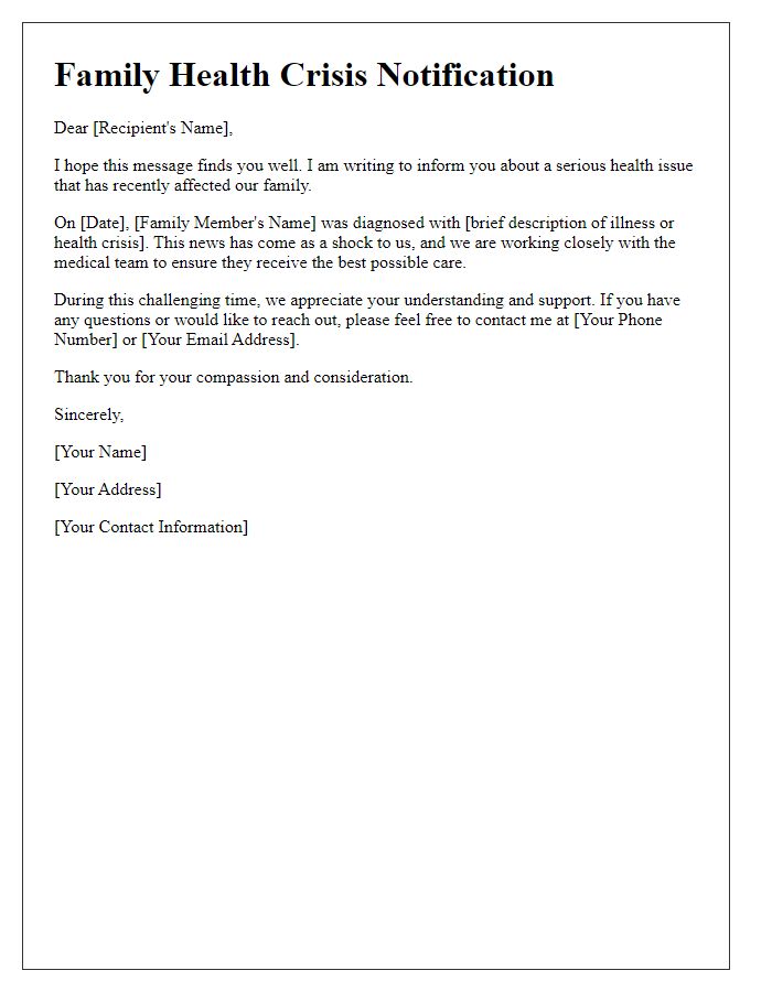 Letter template of informing about a family health crisis