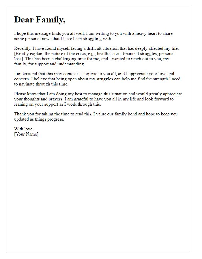 Letter template of personal crisis announcement to family