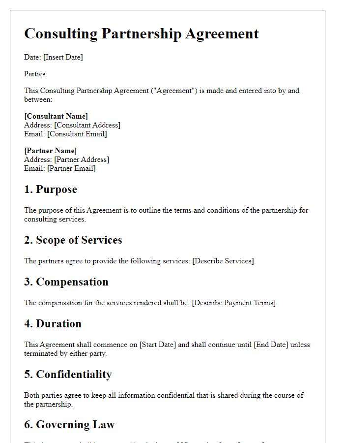 Letter template of consulting partnership agreement draft