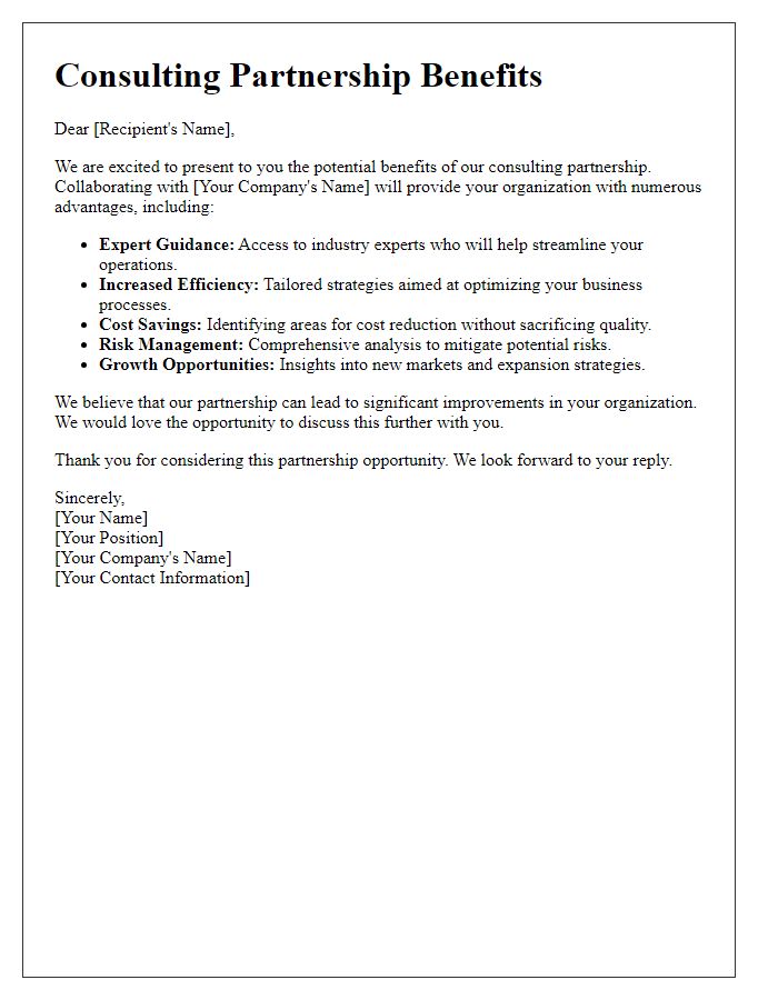 Letter template of consulting partnership benefits presentation