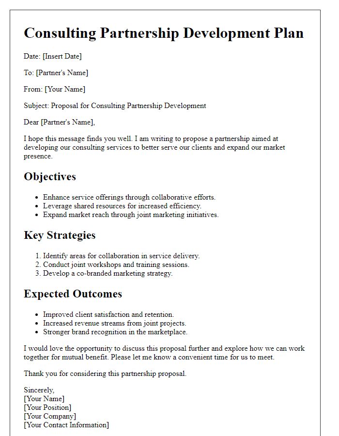 Letter template of consulting partnership development plan