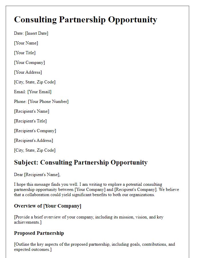 Letter template of consulting partnership opportunity outline