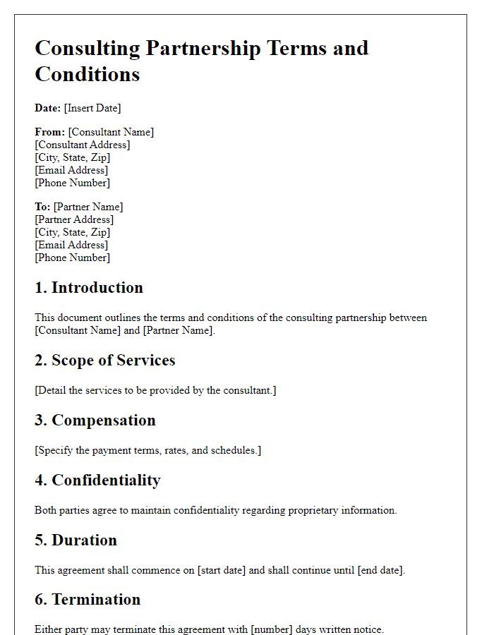 Letter template of consulting partnership terms and conditions