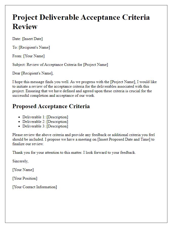 Letter template of project deliverable acceptance criteria review