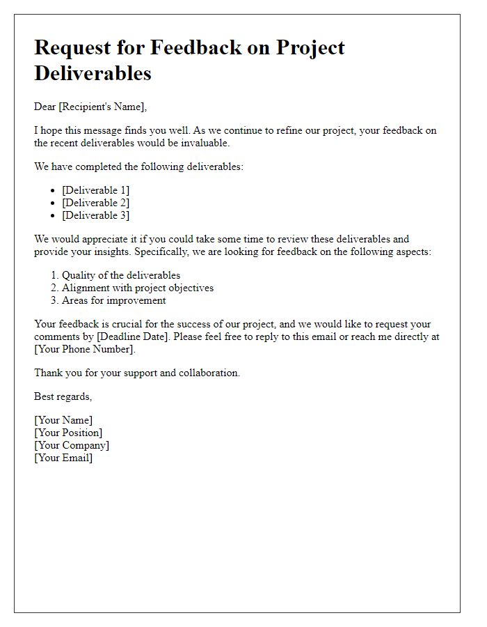 Letter template of project deliverable feedback solicitation