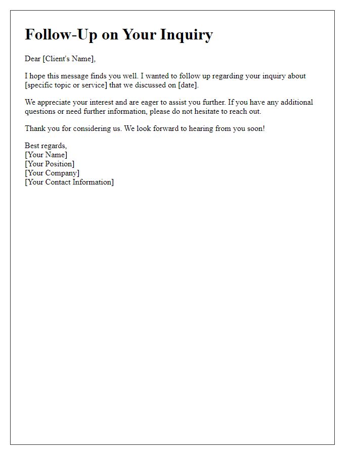 Letter template of Client Inquiry Follow-Up