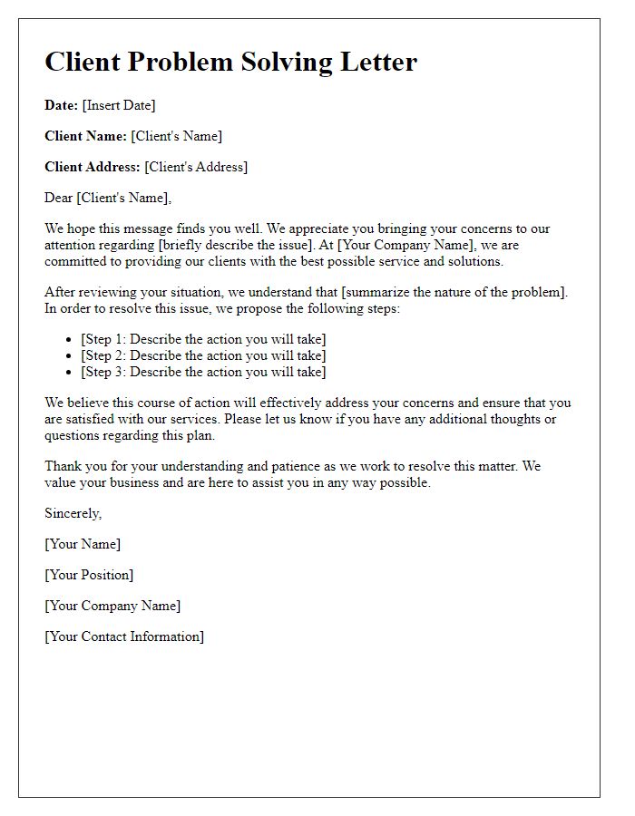 Letter template of Client Problem Solving