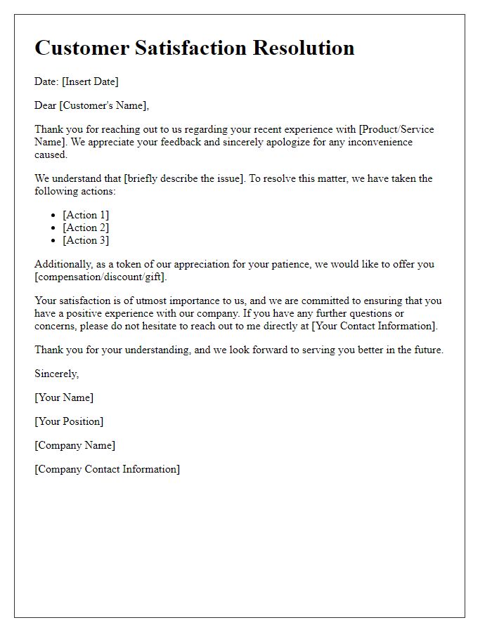 Letter template of Customer Satisfaction Resolution