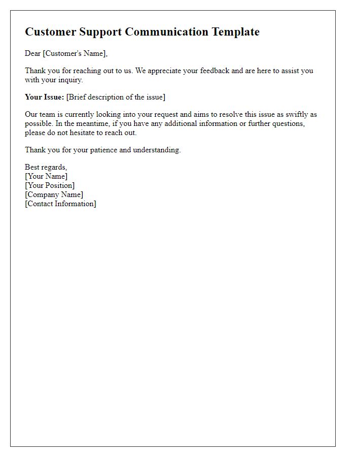 Letter template of Customer Support Communication