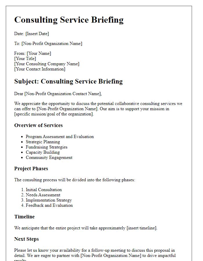 Letter template of consulting service briefing for non-profit organizations