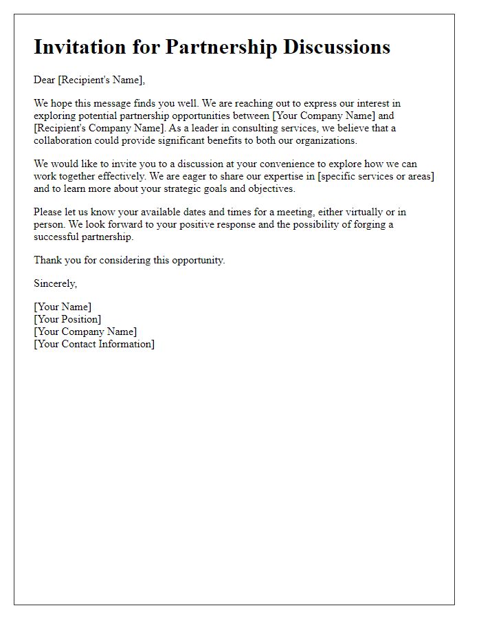 Letter template of consulting service invitation for partnership discussions