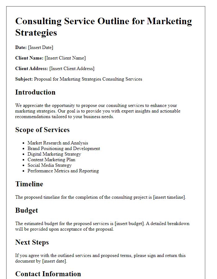 Letter template of consulting service outline for marketing strategies