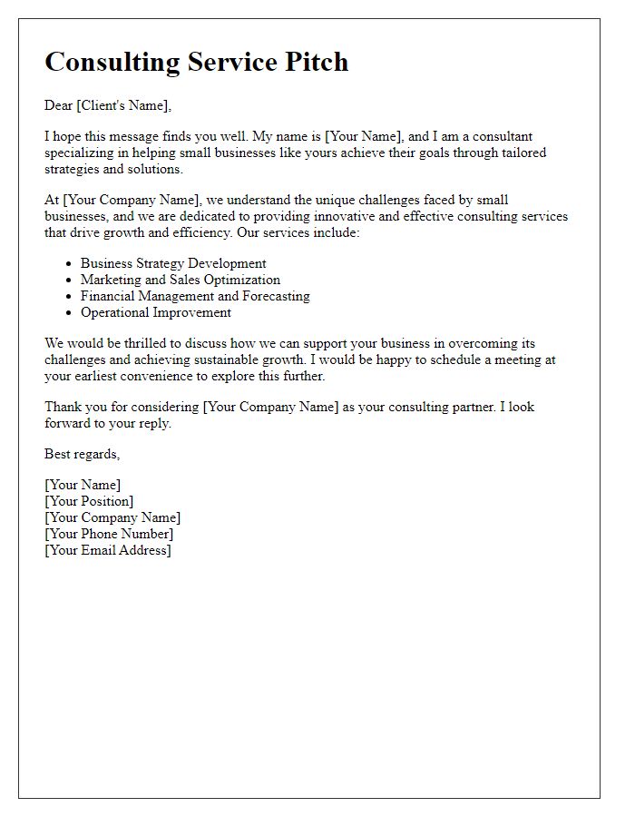 Letter template of consulting service pitch for small businesses