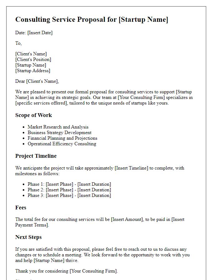 Letter template of consulting service proposal for startups