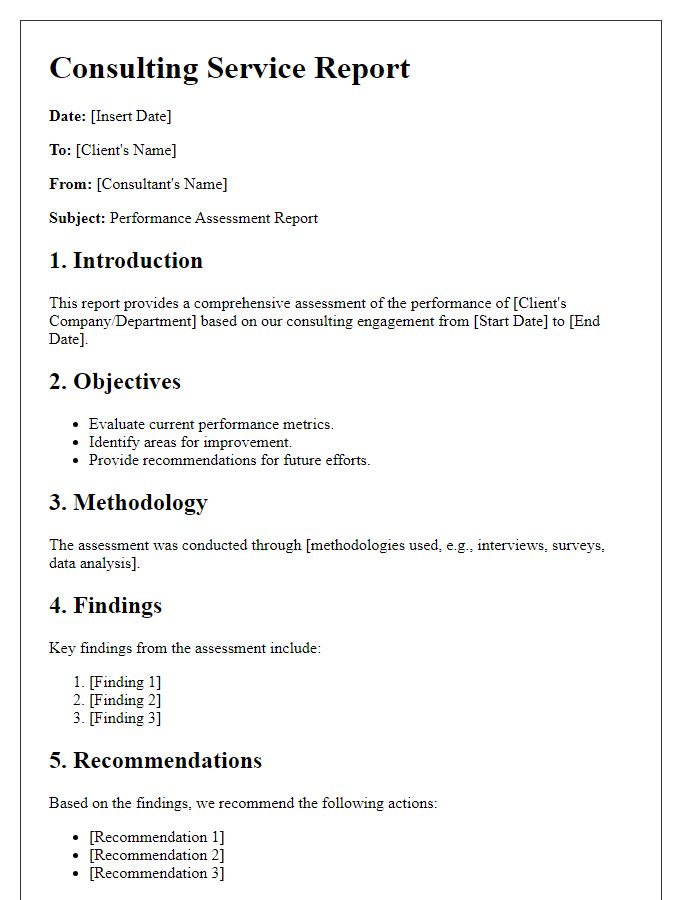 Letter template of consulting service report for performance assessment