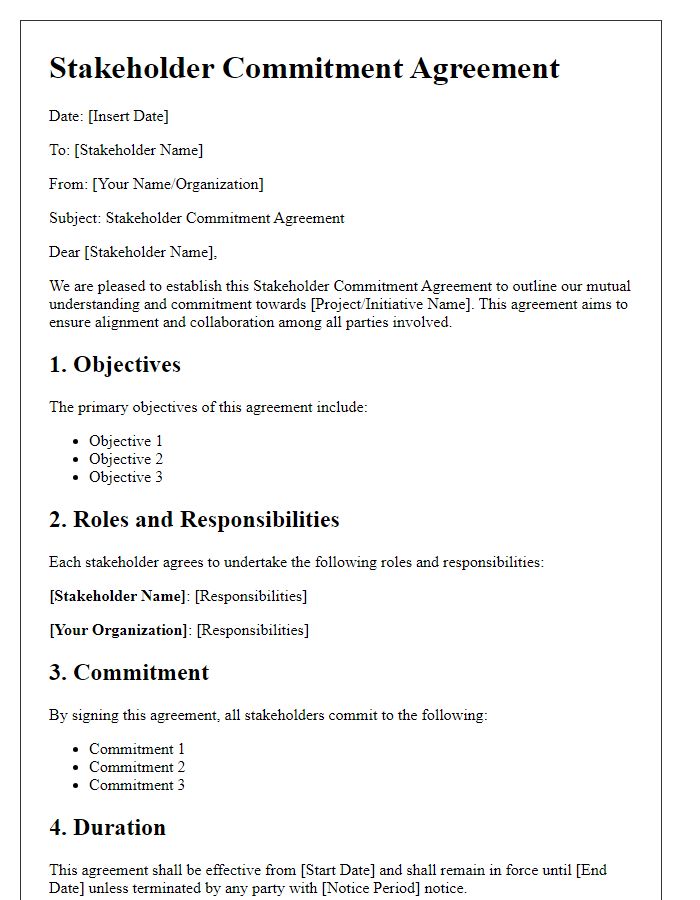 Letter template of Stakeholder Commitment Agreement