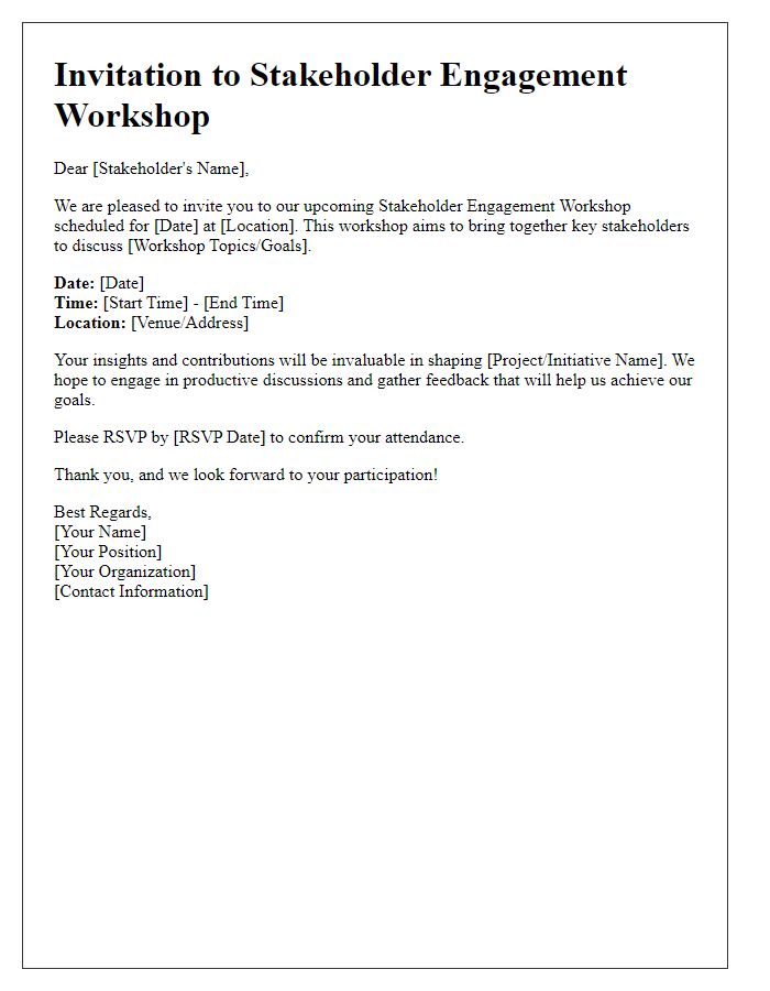 Letter template of Stakeholder Engagement Workshop Invitation