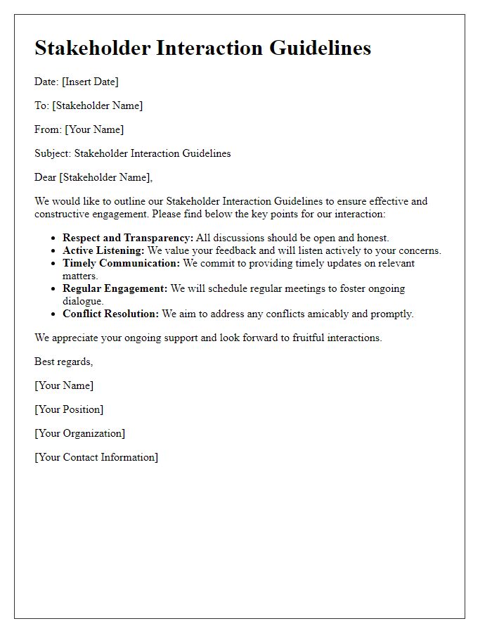 Letter template of Stakeholder Interaction Guidelines