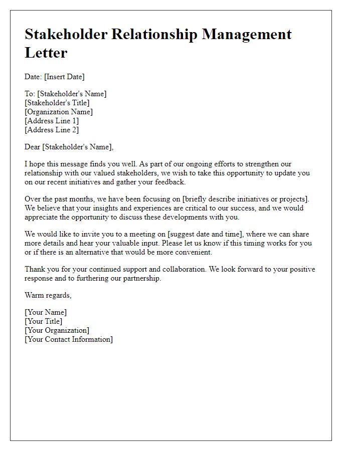 Letter template of Stakeholder Relationship Management