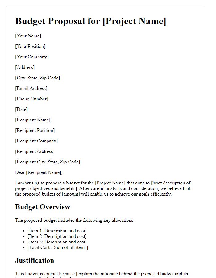 Letter template of budget proposal for business case