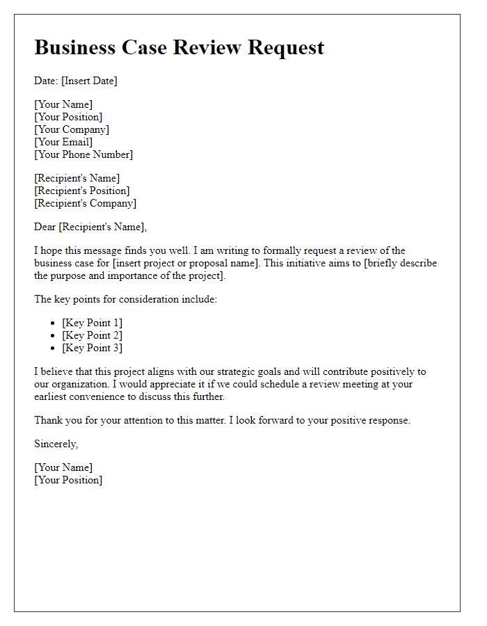 Letter template of business case review request