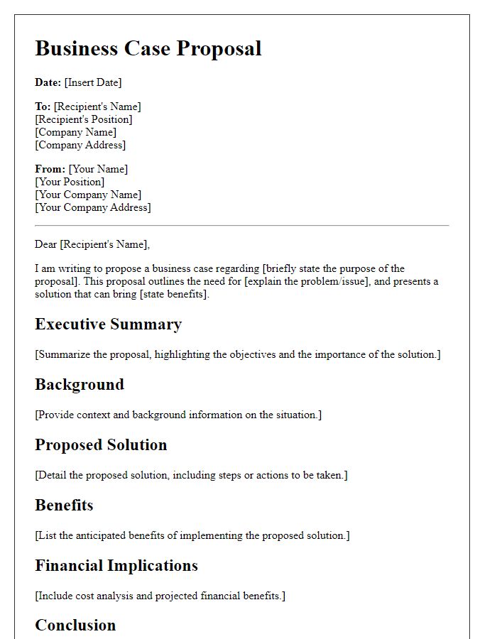 Letter template of formal business case proposal